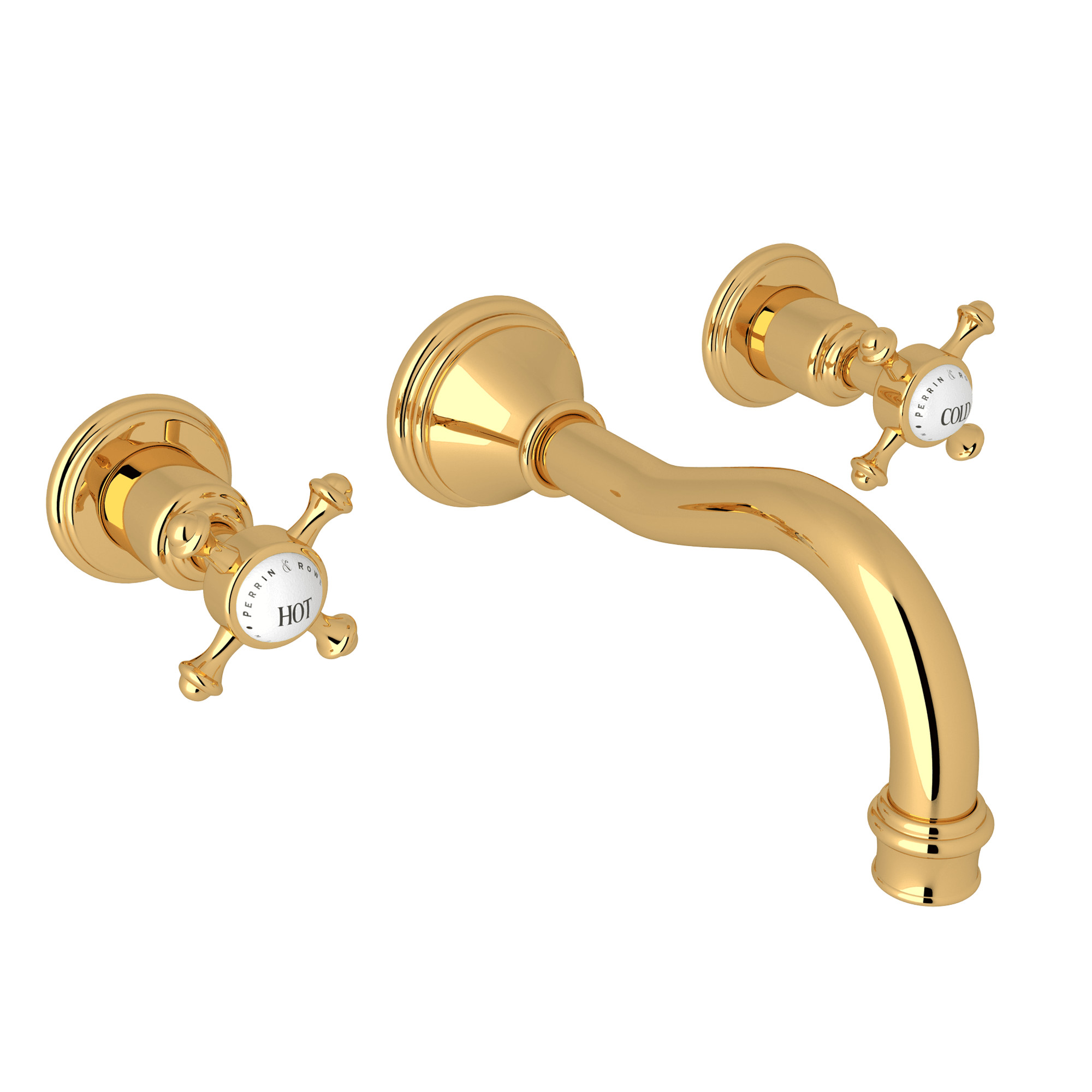 Perrin and Rowe Georgian Era wall faucet in unlacquered brass
