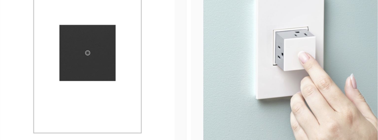 Legrand adorne graphite sofTap switch and white pop-out outlet